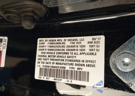 2017 Honda Cr-V Ex-L/Ex-L Navi z USA, uszkodzony, nr VIN 7FARW1H84HE010456